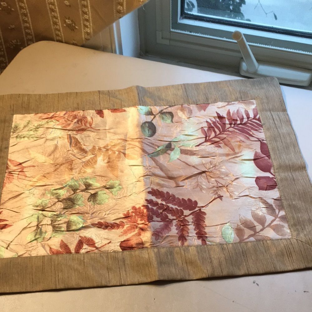 NWOT  Elegant Silk Cream, Beige and Brown Floral Table Runner/Dresser Runner